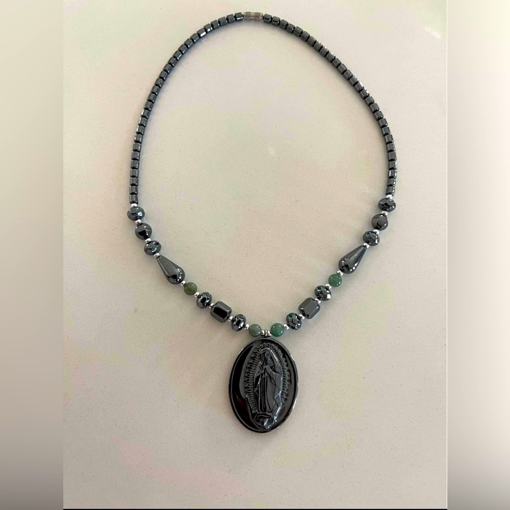Virgen De Guadalupe Hematite Necklace